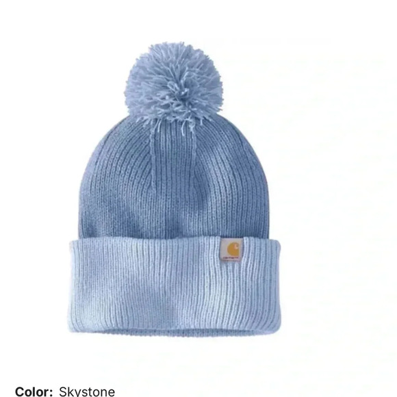 Carhartt Knit Cuffed Pom Pom Beanie, two tone Skystone OS - Picture 1 of 9